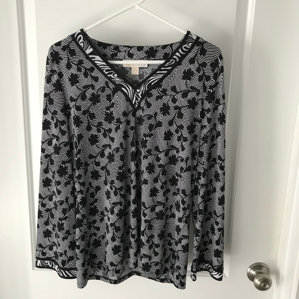 Michael Kors Black White Polyester Long Sleeve Medium EUC